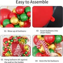 Bộ 124 vòng hoa bóng bay trang trí Giáng sinh - Bóng bay cao su màu đỏ, vàng và xanh lá cây rực rỡ với ngôi sao nổ và điểm nhấn bằng giấy bạc hình cây kẹo cho các bữa tiệc ngày lễ - Nhiều màu - Xem 5