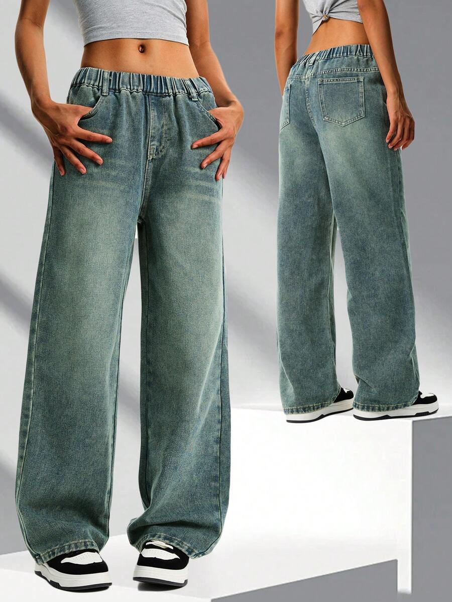 Tween Girls Retro Loose Straight Leg Jeans,