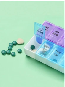 双排便携式小医药箱一周七天便携式大容量医药箱14格开盖药品收纳盒旅行应急包露营医疗药盒药丸盒药丸收纳盒药丸容器医药箱 - 彩色 - 查看 4