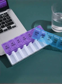 双排便携式小医药箱一周七天便携式大容量医药箱14格开盖药品收纳盒旅行应急包露营医疗药盒药丸盒药丸收纳盒药丸容器医药箱 - 彩色 - 查看 5