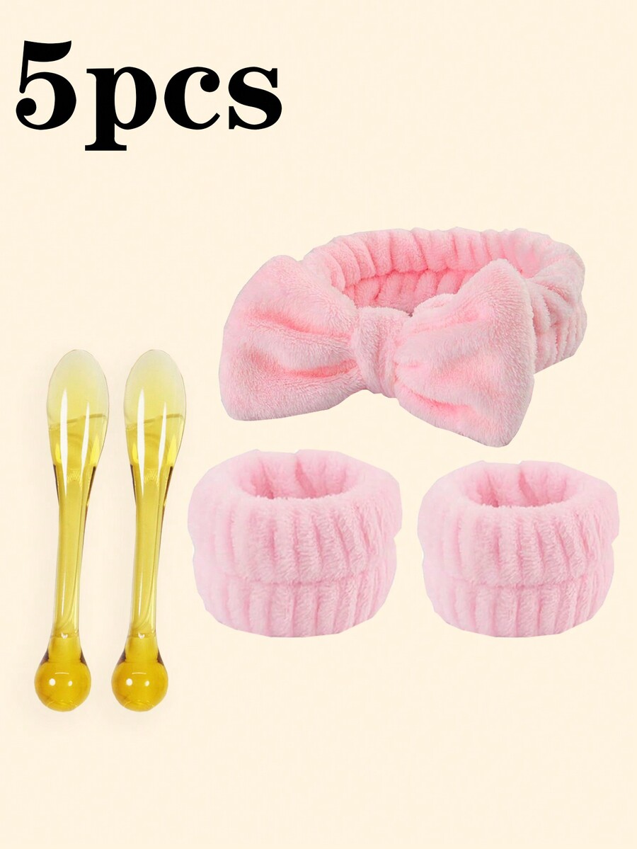 5 Cleaning And Washing Tool Sets, Coral Wool Water Absorption Hair Band