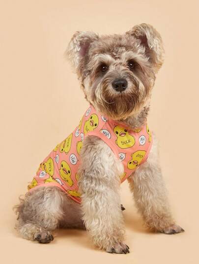 1 pieza Ropa casual nueva de perro caniche/peluche con diseño de pato lindo para mascotas pequeñas