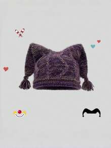 1 件女士独特设计师小丑针织帽，温暖可爱的兔耳帽，时尚百搭大头围时尚帽，秋冬情人节 - 針織帽 - 查看 13