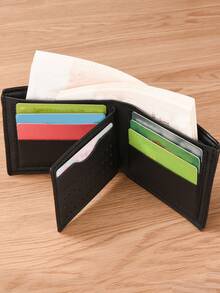 PU皮男士短款钱包，四季皆宜的时尚对折钱包，复古纹理，多卡位，零钱包，旅行卡包，方便携带，圣诞礼物 - 彩色 - 查看 3