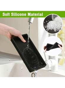 两件套浴室托盘，硅胶收纳托盘，黑色长方形托盘，适用于梳妆台、浴缸、厨房水槽、梳妆台，20x10厘米，可重复使用，适合返校季和房间装饰 - 黑色 - 查看 4