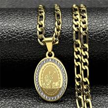 Christian Jesus Cross Gold/Silver Color Pendant Necklace Stainless Steel Crystal Men's Chain Master Prayer Cross Necklace Jewelry Christmas New Year Valentine's Day Holiday Gift - Necklace - View 2