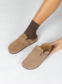 Sandálias rasteiras femininas de outono/inverno, com design minimalista e confortável, versáteis e casuais, estilo mule. - Camelo - Ver 4