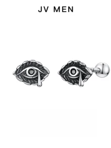 1 chiếc khuyên tai bạc Sterling dành cho nam, kiểu dáng tối màu, hình mắt quỷ, thiết kế độc đáo, phong cách hip hop punk. - Bạc - Xem 4
