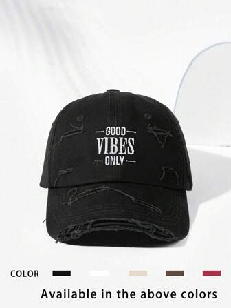 1 件刺绣“GOOD VIBES ONLY”仿旧棒球帽，女士透气可调节高尔夫太阳帽，男女复古风格弧形帽檐太阳帽，适合 4 个季节