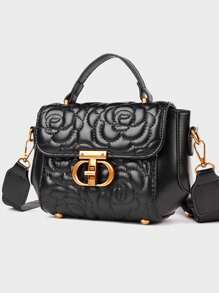 1 chiếc túi xách thời trang chất lượng cao, chất liệu PU màu trơn, nút mở, đeo vai/dưới cánh tay/xách chéo, phù hợp cho phụ nữ đi làm, đi làm, du lịch, mua sắm - màu đen - Xem 1