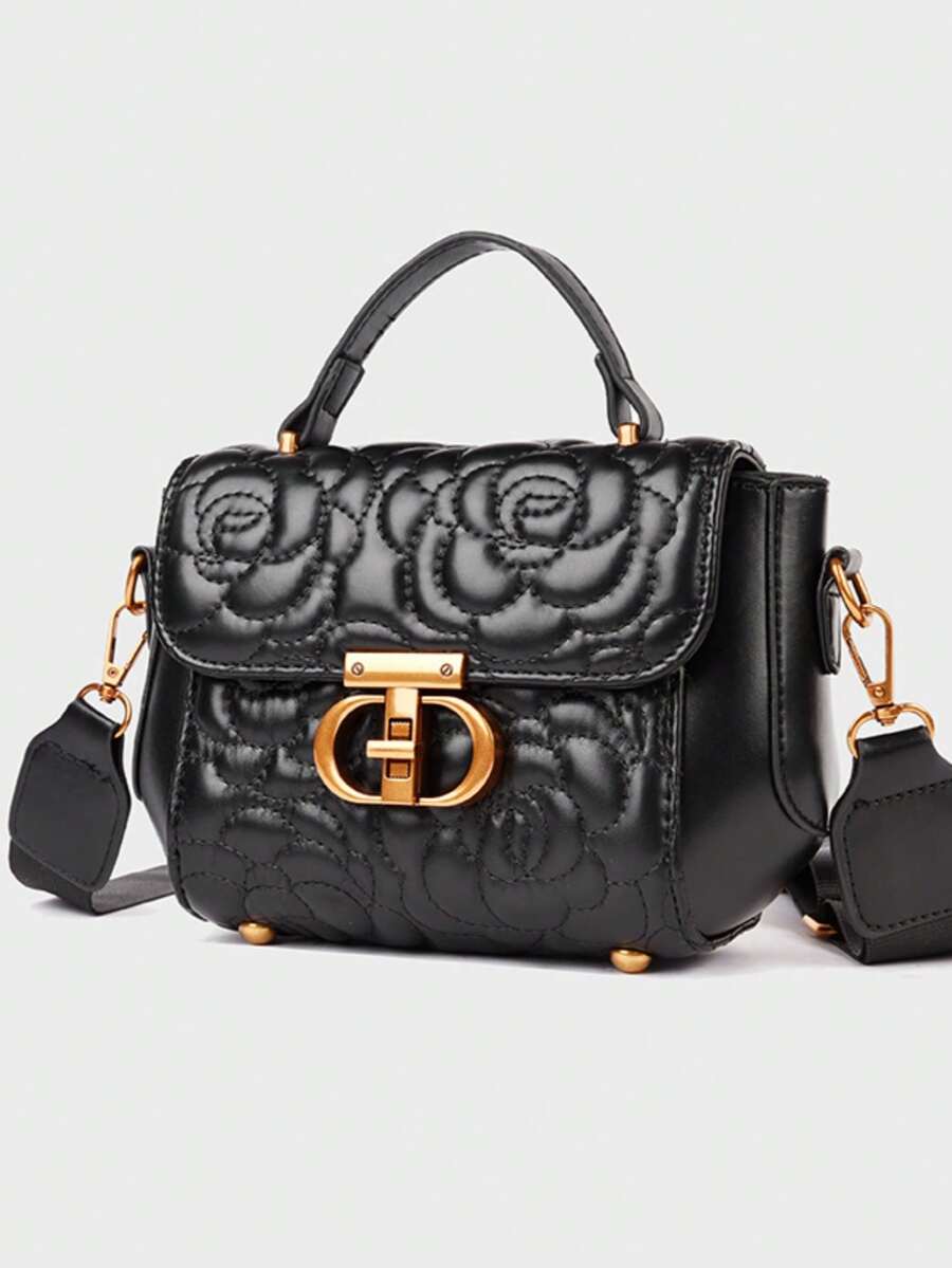 1 chiếc túi xách thời trang chất lượng cao, chất liệu PU màu trơn, nút mở, đeo vai/dưới cánh tay/xách chéo, phù hợp cho phụ nữ đi làm, đi làm, du lịch, mua sắm - màu đen - Xem 1