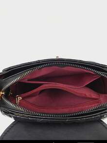 1 chiếc túi xách thời trang chất lượng cao, chất liệu PU màu trơn, nút mở, đeo vai/dưới cánh tay/xách chéo, phù hợp cho phụ nữ đi làm, đi làm, du lịch, mua sắm - màu đen - Xem 2