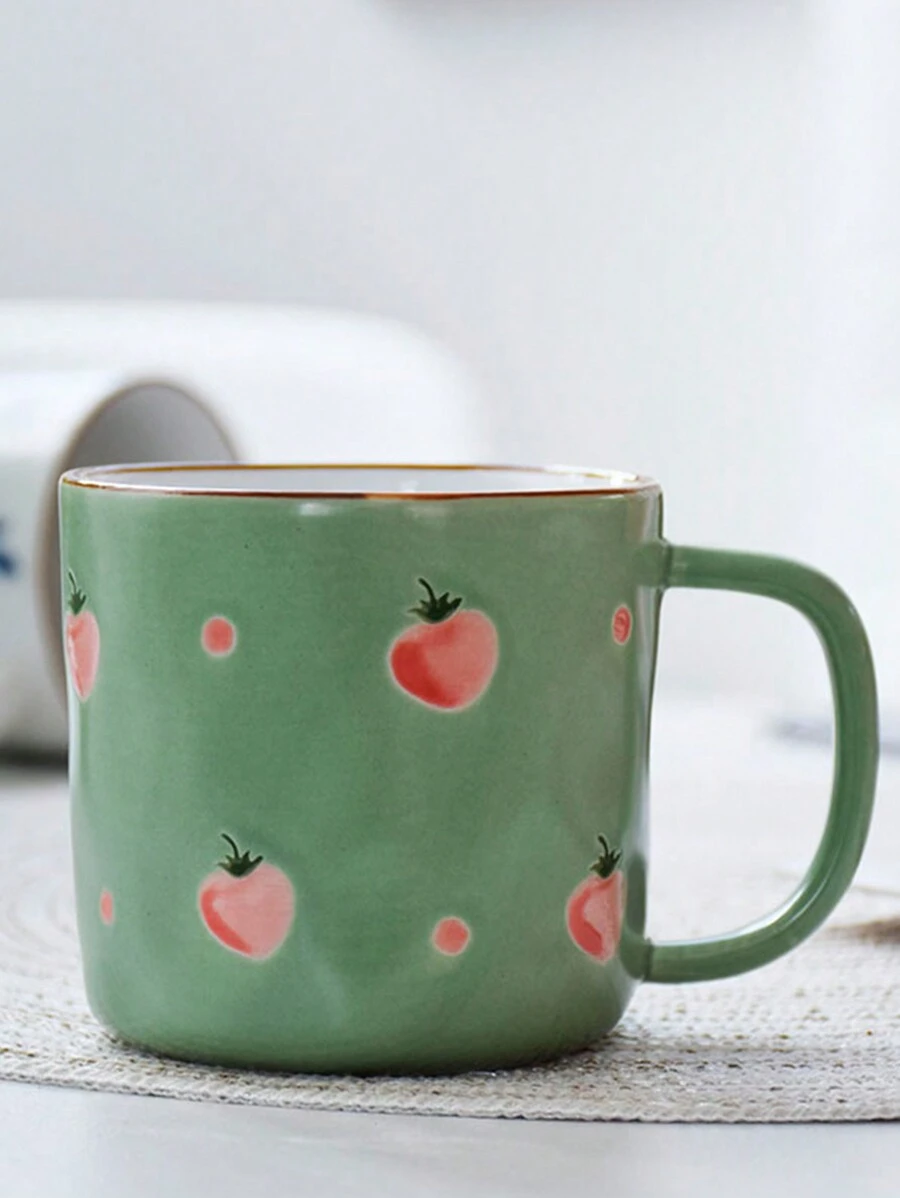 1pc 320ml Ceramic Mug, Cute Couple Mugs, Wavy Surface Office Milk Coffee Cup, Handpainted Lady Mugs, Ideal For Party, Graduation, Wedding, Family Gathering - Green - View 1