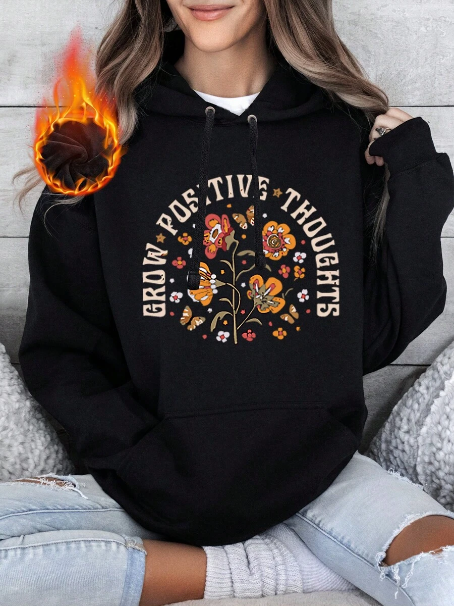 Oversized Style For Women, Grow Positive Thoughts Hoodie, Growth Mindset Mental Health Hoodie, You Matter Comfort Colors Hoodie For Positive Affirmation, Unisex Hoodie For Man And Women, Gift For Her Or Him, A Double-Layer Hood Hoodie, Fleece Lining For Excellent Warmth - Black - View 1