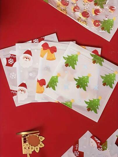 6/8/10/12 szt. torebek na prezenty świąteczne - przezroczyste plastikowe torebki na słodycze i ciasteczka, idealne na prezenty świąteczne i upominki na przyjęcia, różne style, ozdoby świąteczne, piżamy świąteczne, prezenty świąteczne, dekoracje świąteczne