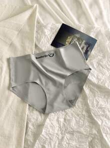 3pcs Women's Solid Color Cute Smiling Face Seamless Breathable Mid-Rise Briefs