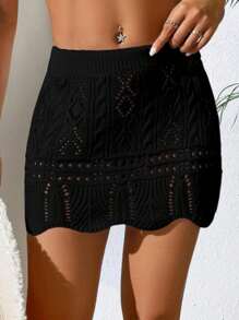 Women's Lace Knitted Beach Cover-Up - Crochet Pool Skirt Knit Summer Fashion 2025