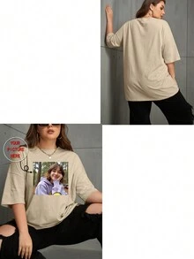 定制照片打印、个性化您的家人/朋友/宠物照片、生日礼物/周年纪念日/情人节、最好的朋友礼物、女士加大码宽松圆领 T 恤、派对礼物、送给她的礼物、万圣节/返校/圣诞节定制、节日礼物、团队制服定制、慈善团队制服定制/海报/家庭照片/公司团队照片 - 卡其色 - 查看 3