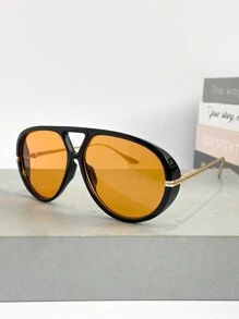 新款时尚复古双梁金属超大镜框眼镜，男女皆宜，适合日常佩戴、户外、节日、派对、街头风格，独特的椭圆形装饰眼镜飞行员形状墨镜