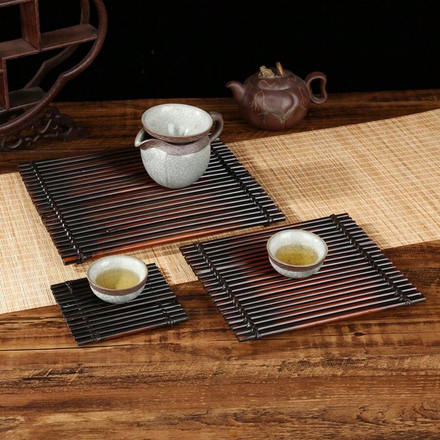 1 件竹茶盘、耐热茶杯架、茶壶和配件盘、传统日本茶道套装返校 - 棕色 - 查看 1