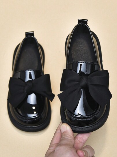 2023/2024 Spring/Autumn New Girl Soft Bottom Black Patent Leather Loafers With Bow, Princess Mary Jane Shoes
