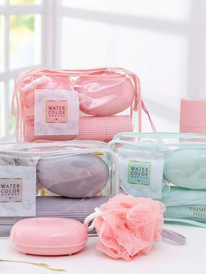 Kit Viagem 5 Peças Com Bolsa Esponja Pente e Ducha