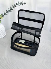 1 chiếc Túi đựng mỹ phẩm du lịch hai lớp lưới đen đa năng dung tích lớn, dành cho phụ nữ/bé gái, Túi đựng đồ trang điểm, Túi đựng đồ vệ sinh cá nhân, Đồ dùng thiết yếu khi đi du ngoạn, Đồ dùng thiết yếu khi ở ký túc xá, Quà tặng phù dâu, Quà tặng mẹ, Quà tặng sinh nhật, Quà tặng cho bạn bè, Giáo viên, Đồ trang trí nhà cửa, Phòng tắm, Phòng ngủ, Hộp đựng trang sức, Son bóng, Hộp đựng sơn móng tay - màu đen - Xem 6