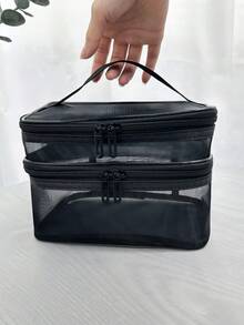 1 chiếc Túi đựng mỹ phẩm du lịch hai lớp lưới đen đa năng dung tích lớn, dành cho phụ nữ/bé gái, Túi đựng đồ trang điểm, Túi đựng đồ vệ sinh cá nhân, Đồ dùng thiết yếu khi đi du ngoạn, Đồ dùng thiết yếu khi ở ký túc xá, Quà tặng phù dâu, Quà tặng mẹ, Quà tặng sinh nhật, Quà tặng cho bạn bè, Giáo viên, Đồ trang trí nhà cửa, Phòng tắm, Phòng ngủ, Hộp đựng trang sức, Son bóng, Hộp đựng sơn móng tay - màu đen - Xem 5