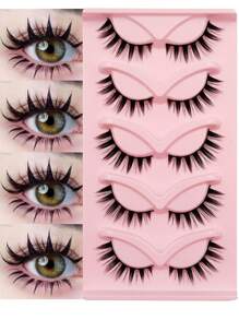 5 Pairs Manga Lashes Cat Eye Style 3D Lashes Dramatic Soft Cross Wispy Reusable Eyelash Extensions Fox Eye Lashes Suitable For Party