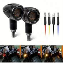 摩托车 LED 迷你转向信号灯子弹头摩托指示灯刹车灯 LED 12V 适用于哈雷 Chopper 摩托车踏板车 - 黑色 - 查看 4