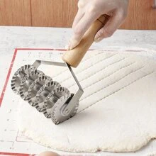 Máy cắt bột bánh pizza 6 bánh, dụng cụ cắt bánh lăn dạng lưới có tay cầm bằng gỗ để nướng bánh - Nhiều màu - Xem 9