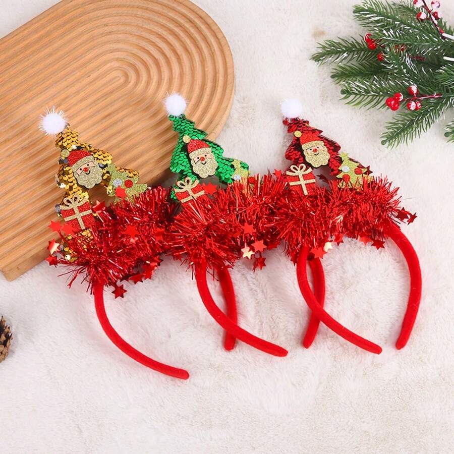 1 Băng đô cây thông Noel lấp lánh nhiều màu sắc, quà tặng 3D sáng tạo hình ông già Noel, đồ đội đầu trang trí Giáng sinh [Lưu ý: Phụ kiện sản phẩm có thể có một số vết keo do lắp ráp thủ công] - Nhiều màu - Xem 1