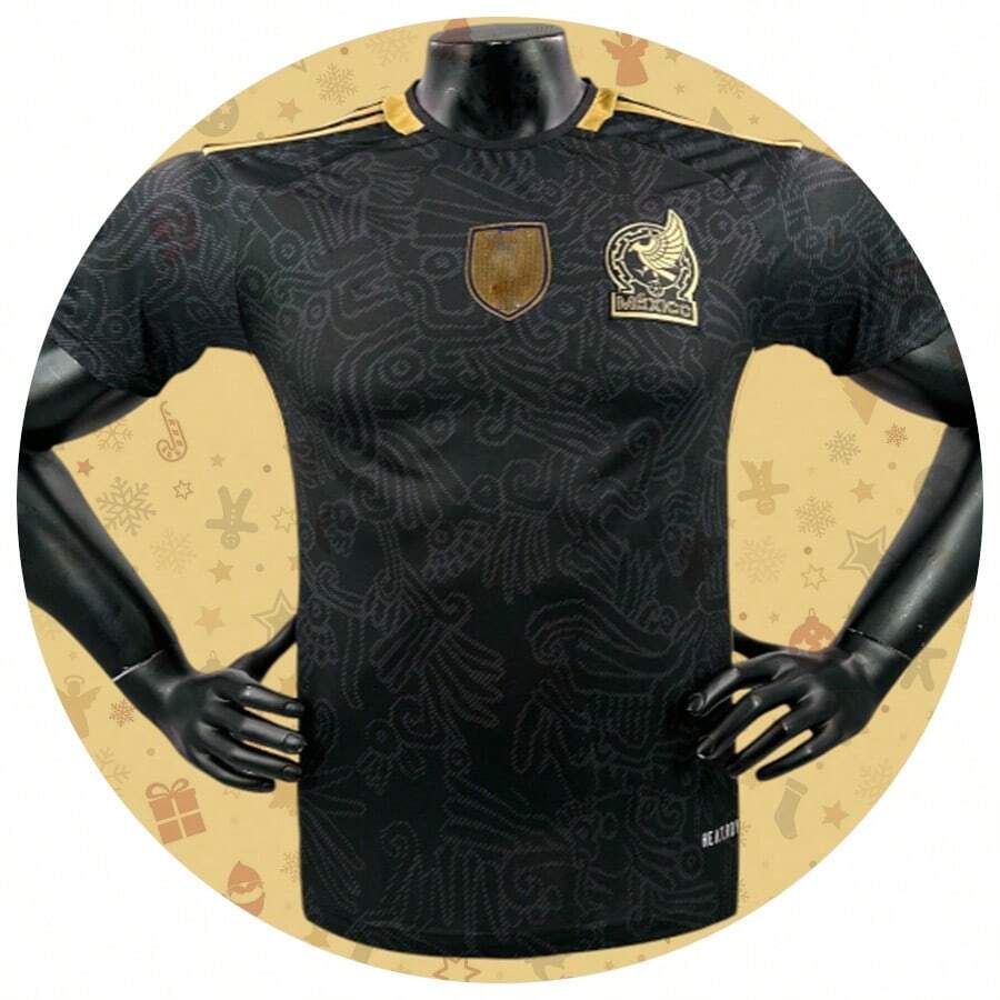 México negro con  dorados 2023 Conjunto de camiseta y pantalón corto de Jersey de futbol de - Negro - Ver 1