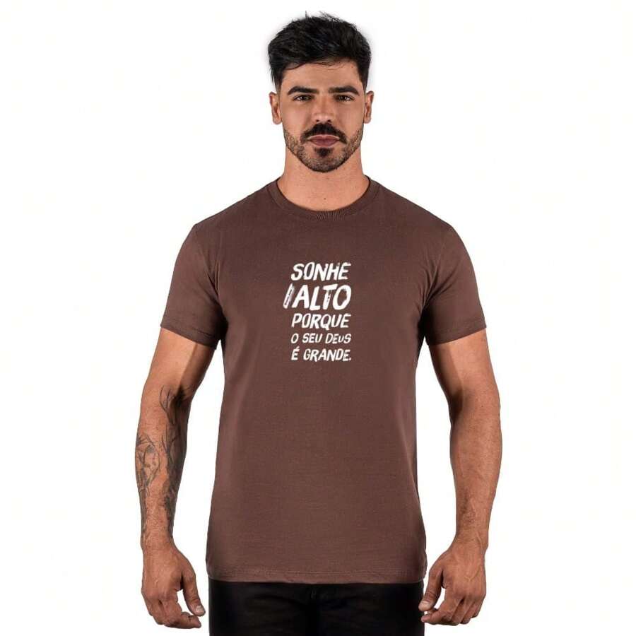 Motivational Writing Printed T-Shirt Fashion Men's Shirt Cotton Round Neck New Arrival - Rỉ Nâu - Xem 1