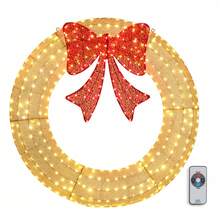 48in Pre-Lit Outdoor Wreath Decoration, LED Metal Holiday Decor For Home Exterior, Garden W/ 315 Lights - Gold - View 7