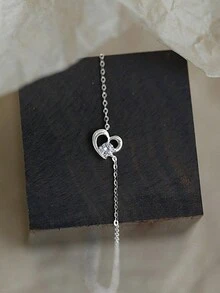 GAGAFEEL 1oc Bộ trang sức trái tim bạc Sterling S925 dễ thương và thời trang với mặt dây chuyền Zirconia, dây chuyền trái tim, đa năng cho phụ nữ, dây chuyền xương quai xanh, quà tặng Valentine cho nữ - Bạc - Xem 3