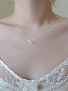GAGAFEEL 1oc Bộ trang sức trái tim bạc Sterling S925 dễ thương và thời trang với mặt dây chuyền Zirconia, dây chuyền trái tim, đa năng cho phụ nữ, dây chuyền xương quai xanh, quà tặng Valentine cho nữ - Bạc - Xem 4