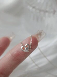 GAGAFEEL 1oc Bộ trang sức trái tim bạc Sterling S925 dễ thương và thời trang với mặt dây chuyền Zirconia, dây chuyền trái tim, đa năng cho phụ nữ, dây chuyền xương quai xanh, quà tặng Valentine cho nữ - Bạc - Xem 8