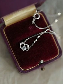 GAGAFEEL 1oc Bộ trang sức trái tim bạc Sterling S925 dễ thương và thời trang với mặt dây chuyền Zirconia, dây chuyền trái tim, đa năng cho phụ nữ, dây chuyền xương quai xanh, quà tặng Valentine cho nữ - Bạc - Xem 5