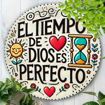 1pc Iron Sign For Outdoor Decor - EL TIEM PO DE DIOS ES PERFECTO Perfect For Patios, Garages, Homes, Cafes, Clubs & Gardens Weather-Resistant Metal Wall Art 20*20cm, Home Decor, Room Decor, Wall Decor