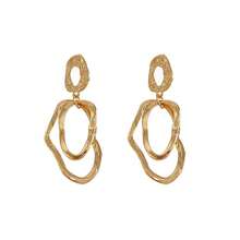 1 Cặp bông tai tròn kim loại hình học nhiều lớp không đối xứng dành cho nữ, thời trang - Vàng - Xem 5