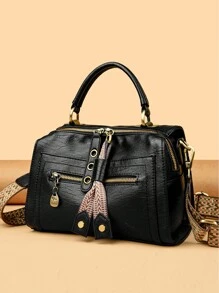 KAIDIFEINIROO Túi xách da PU mềm chính hãng cho nữ Túi đeo vai cổ điển Túi xách nữ thiết kế sang trọng Túi xách dung tích lớn - màu đen - Xem 4