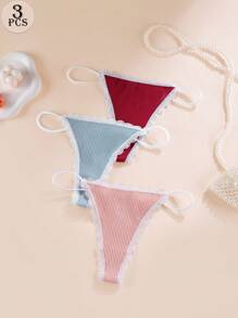 3 chiếc quần lót lọt khe chất lượng cao dành cho nữ, quần lót bikini hở lưng thoáng khí viền ren gợi cảm - Nhiều màu - Xem 9
