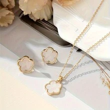 Bộ 3 chiếc/Bộ trang sức cá nhân hóa hình cỏ ba lá tối giản, hoa tai và nhiều kiểu dáng - màu đen - Xem 10