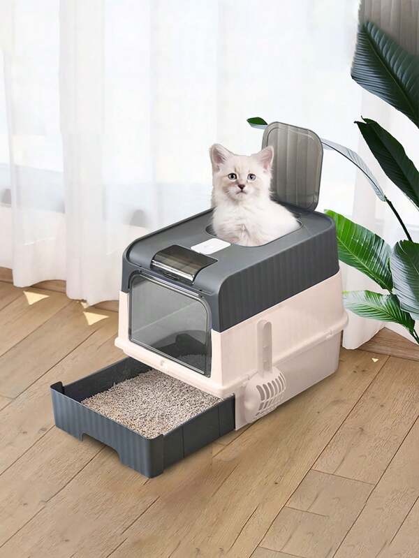 Lettiera per gatti di piccole dimensioni con cassetto, lettiera coperta completamente per gatti