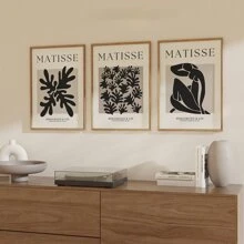 Set de 3 carteles de lienzo con diseño de flores abstractas de Matisse en estilo moderno de mediados de siglo, sin marco, arte de pared impermeable, pintura mural, regalo ideal para dormitorio, sala de estar, oficina, baño, comedor, cafetería, bar, decoración del hogar y de la oficina
