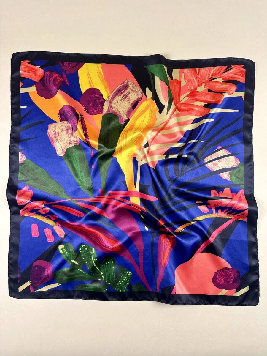 1PC Khăn vuông in họa tiết hoa nhiệt đới thanh lịch cho nữ Bandana Khăn trùm đầu bằng vải satin Phụ kiện tóc - Nhiều màu - Xem 1