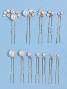 12pcs Women Pearl-Look Hair Clips, Minimalist Bridal Hair Accessories Suitable For Daily And Wedding Occasions Valentine's Day Accessories - Gold - View 5
