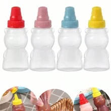 4pcs Mini Portable Sauce Bottles, Honey, Ketchup, Salad Dressing Reusable Condiment Jars