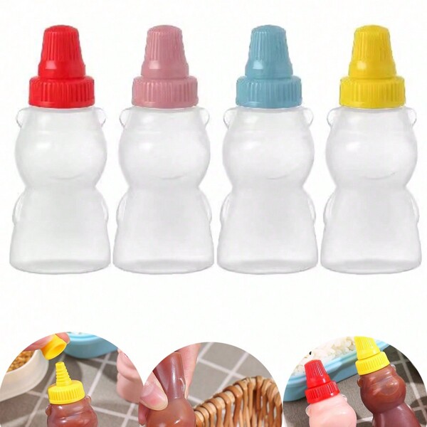 4pcs Mini Portable Sauce Bottles, Honey, Ketchup, Salad Dressing Reusable Condiment Jars